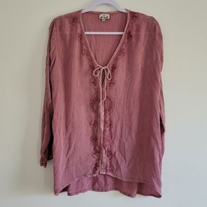 Floral Embroidered Bohemian Lagenlook Blouse‎ Top Size XL
